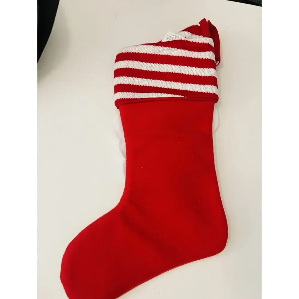 Santa in‎ Striped Hat Christmas Stocking Red Christmas Gift Stockings 15”